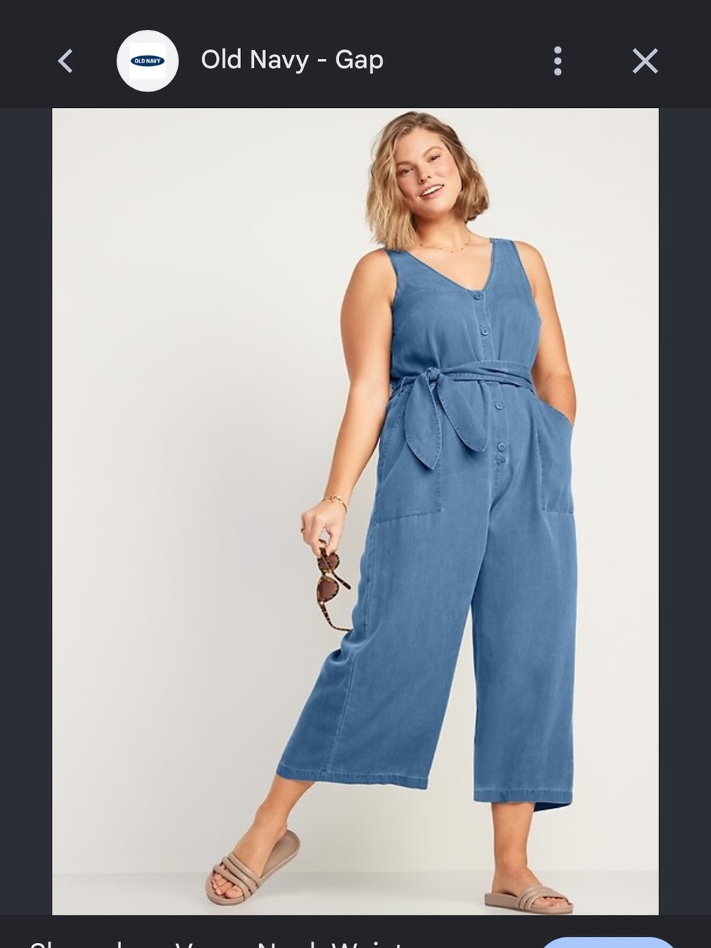 Old Navy Slate Blue Wide-Leg Button-Front Jumpsuit With Matching Waist Tie